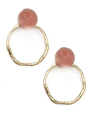 PENDIENTES DORADOS DE BISUTERIA CON DETALLE DE PIEDRA ROSA