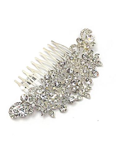 PEINETAS DE FIESTA PLATEADAS PARA BODAS CON PEDRERIA DE CRISTAL