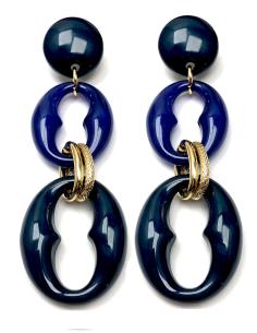 PENDIENTES AZULES DE ESLABONES DORADOS GRANDES Y CALABROTE