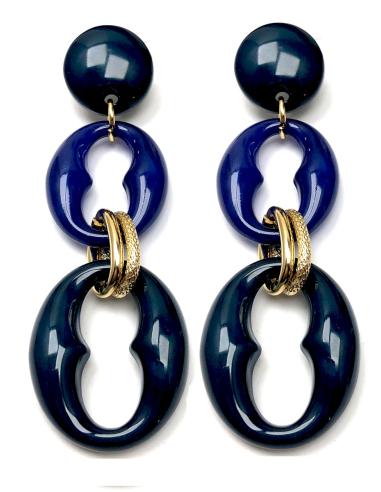 PENDIENTES AZULES DE ESLABONES DORADOS GRANDES Y CALABROTE - Imagen 1