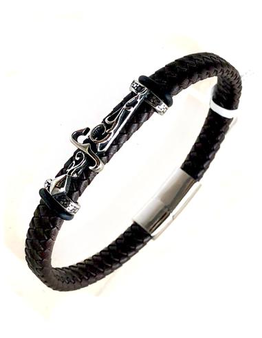 PULSERAS HOMBRE MARRONES DE CUERO DECORADAS CON PUÑAL DE ACERO - Imagen 1