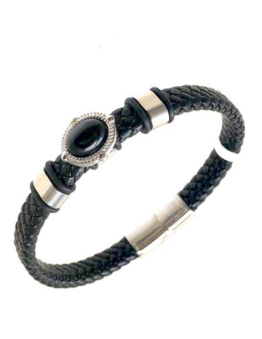 PULSERAS HOMBRE NEGRAS DE CUERO CON DETALLE DE PIEDRA DE ONIX