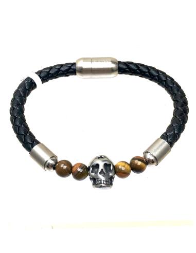 PULSERAS DE HOMBRE CUERO CON PIEDRAS OJO DE TIGRE MARRON Y NEGRA