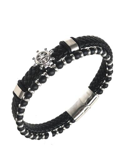 PULSERAS DE HOMBRE DOBLES CUERO TIMON DE ACERO - Imagen 1