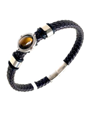 PULSERAS HOMBRE MARRONES CON DETALLE DE PIEDRA OJO DE TIGRE