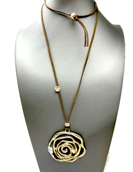 COLLARES LARGOS DORADOS MUJER CON BONITO COLGANTE ROSA DE ABRIL