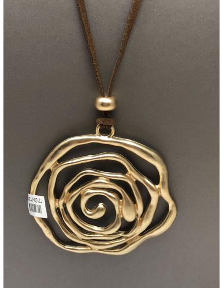 COLLARES LARGOS DORADOS MUJER CON BONITO COLGANTE ROSA DE ABRIL