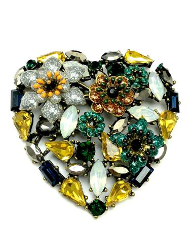 BROCHES DE MUJER AMARILLOS CON VISTOSO CORAZON DE PEDRERIA
