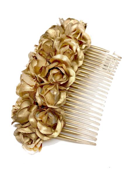 TOCADOS DORADOS DE PEINETAS CON PEQUEÑOS CAPULLOS DE ROSA - Imagen 1
