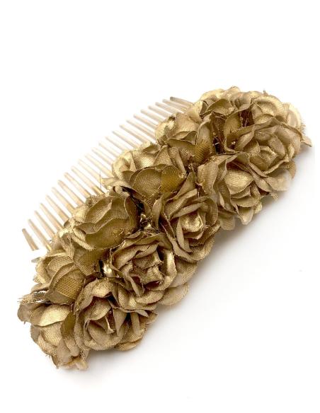 TOCADOS DORADOS DE PEINETAS CON PEQUEÑOS CAPULLOS DE ROSA - Imagen 2