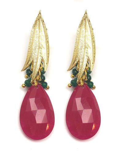 PENDIENTES FUCSIAS TONO CEREZA DISEÑO DE PIEDRAS SEMIPRECIOSAS - Imagen 1