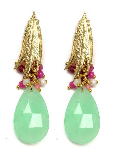 PENDIENTES VERDES AGUA PRECIOSO DISEÑO DE PIEDRAS  SEMIPRECIOSAS - Imagen 1