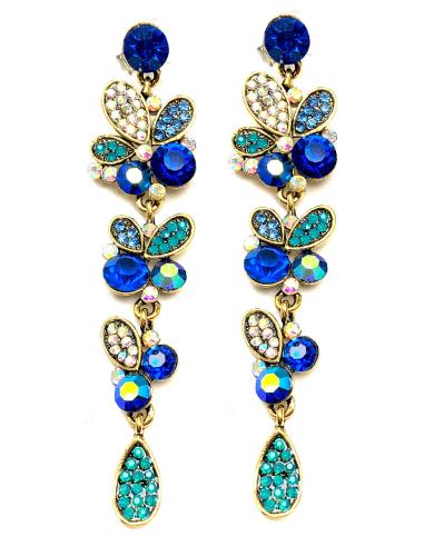 PENDIENTES LARGOS AZULES DE FIESTA CON PRECIOSA PEDRERIA BRILLO