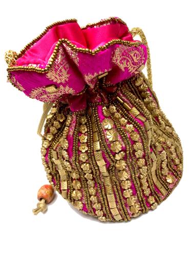 BOLSOS FIESTA INDIA FUCSIAS DE MUJER CON BONITOS BORDADOS DORADOS