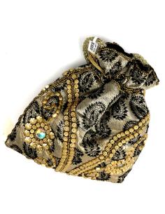 BOLSOS NEGROS Y DORADOS DE MUJER TIPO LIMOSNERA DE SACO - Imagen 1