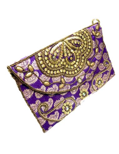 BOLSOS MUJER MORADOS FIESTA DE SOBRE CON ORIGINALES BORDADOS - Imagen 1
