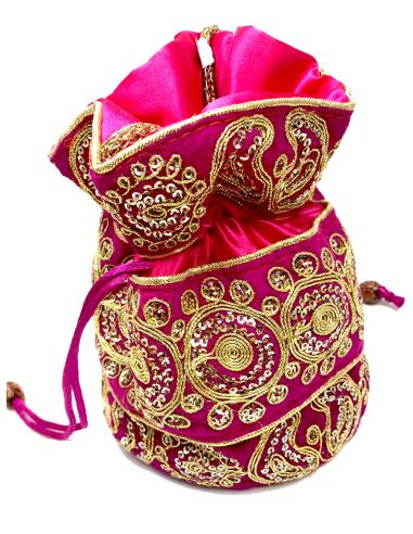 BOLSOS FIESTA MUJER FUCSIAS TONO CEREZA CON BORDADOS DORADOS