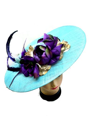 TOCADOS TURQUESA CON FLORES MORADAS PARA BODAS - Imagen 1