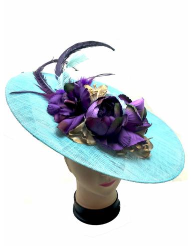 TOCADOS TURQUESA CON FLORES MORADAS PARA BODAS - Imagen 2