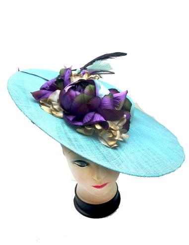 TOCADOS TURQUESA CON FLORES MORADAS PARA BODAS - Imagen 3