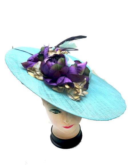 TOCADOS TURQUESA CON FLORES MORADAS PARA BODAS - Imagen 3