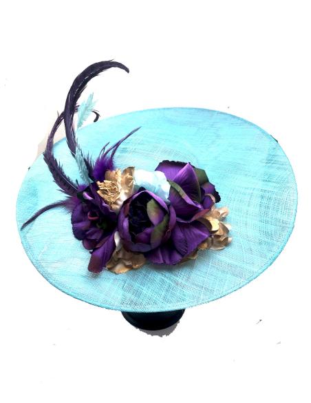 TOCADOS TURQUESA CON FLORES MORADAS PARA BODAS - Imagen 4
