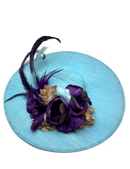 TOCADOS TURQUESA CON FLORES MORADAS PARA BODAS - Imagen 5