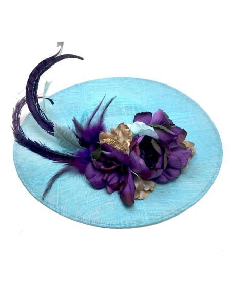 TOCADOS TURQUESA CON FLORES MORADAS PARA BODAS - Imagen 6