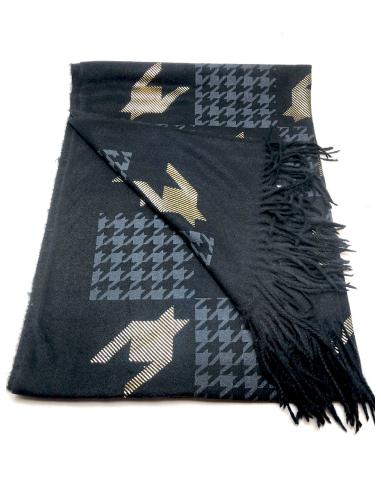 BUFANDAS Y  PASHMINAS NEGRAS CON ESTAMPADO PATA DE GALLO