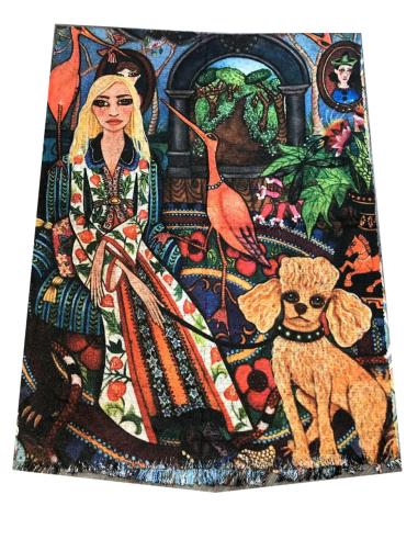 VISTOSAS BUFANDAS CON ESTAMPADO DE JARDIN Y MUJER - Imagen 1