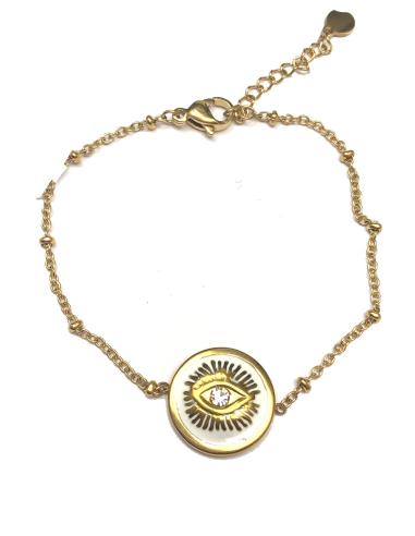 PULSERAS DORADAS Y BLANCAS CON OJO DE LA SUERTE DECORADO