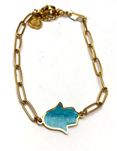 PULSERAS DORADAS CON MANO DE FATIMA EN TONO AZUL