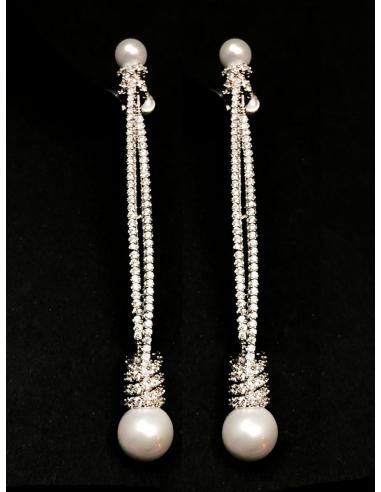 PENDIENTES LARGOS BODA CON PERLAS DISEÑO ELEGANTE Y ACTUAL - Imagen 1