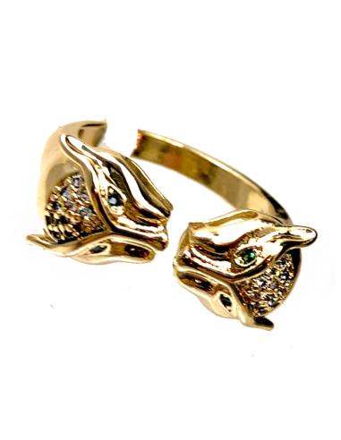 ANILLOS DORADOS DE MUJER CON DOBLE CABEZA FELINA