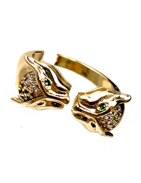 ANILLOS DORADOS DE MUJER CON DOBLE CABEZA FELINA