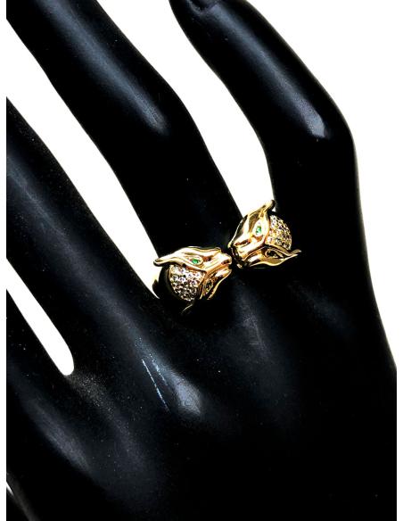 ANILLOS DORADOS DE MUJER CON DOBLE CABEZA FELINA
