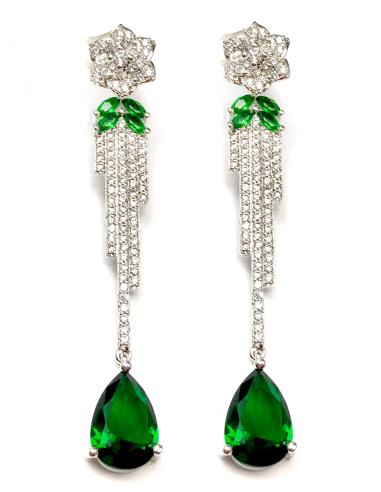 PENDIENTES LARGOS PARA CEREMONIAS DE BODA TONO ESMERALDA