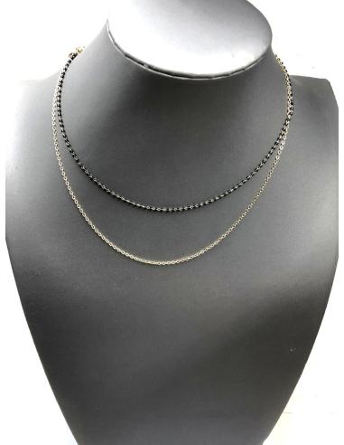 CADENAS MUJER FINAS DOBLE, PIEDRA NEGRA Y CADENA