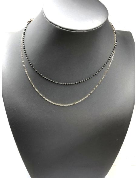 CADENAS MUJER FINAS DOBLE, PIEDRA NEGRA Y CADENA