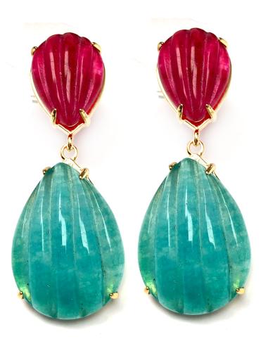 PENDIENTES AZULES Y ROSAS DE BONITA LAGRIMA PARA BODAS