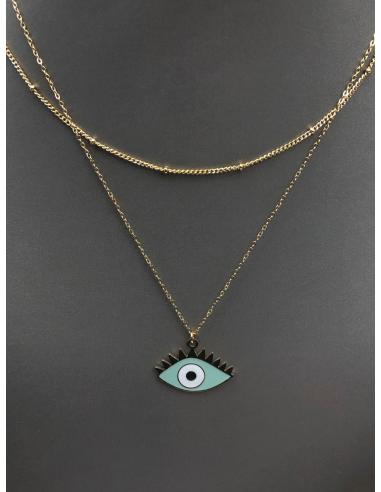 COLLARES DORADOS DE CADENITAS FINAS Y BONITO COLGANTE DE OJO - Imagen 1