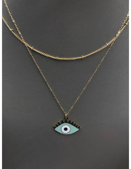 COLLARES DORADOS DE CADENITAS FINAS Y BONITO COLGANTE DE OJO - Imagen 1
