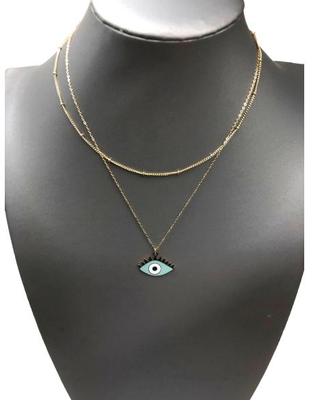 COLLARES DORADOS DE CADENITAS FINAS Y BONITO COLGANTE DE OJO - Imagen 2