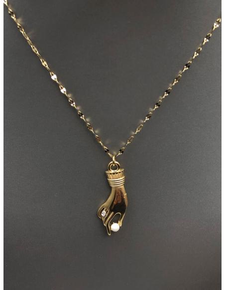 CADENAS DORADAS CON VISTOSO COLGANTE DE MANO DE MUJER - Imagen 1