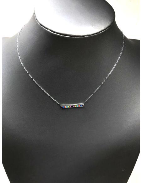 COLLARES DE CADENITAS PLATEADAS Y COLGANTE DISEÑO MULTICOLOR - Imagen 2