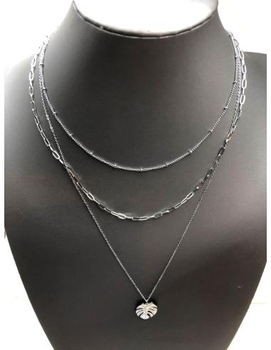 CADENAS MUJER ACERO  TRIPLE CON HOJA DE ADAM - Imagen 1
