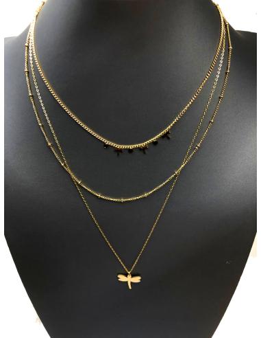CADENAS MUJER DORADAS TRIPLE CON LIBELULA, MODA