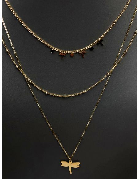 CADENAS MUJER DORADAS TRIPLE CON LIBELULA, MODA
