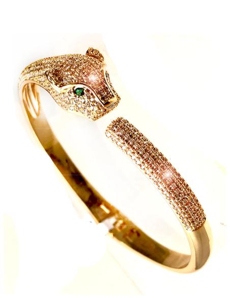 PULSERAS DORADAS CABEZA DE LEOPARDO CON FINAS CIRCONITAS