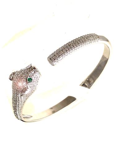 PULSERAS PLATEADAS CABEZA DE LEOPARDO CON CIRCONITAS
